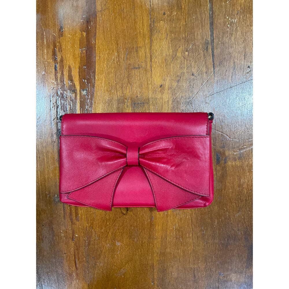 Kate Spade New York Red Leather Bow Crossbody Bag Clutch Purse